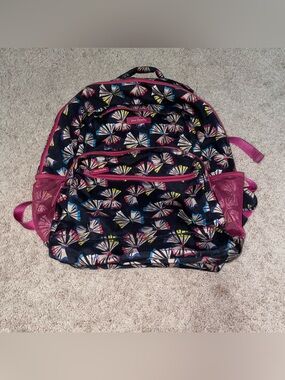 Vera Bradley Navy and Pink Pencil Shaving-Print Backpack